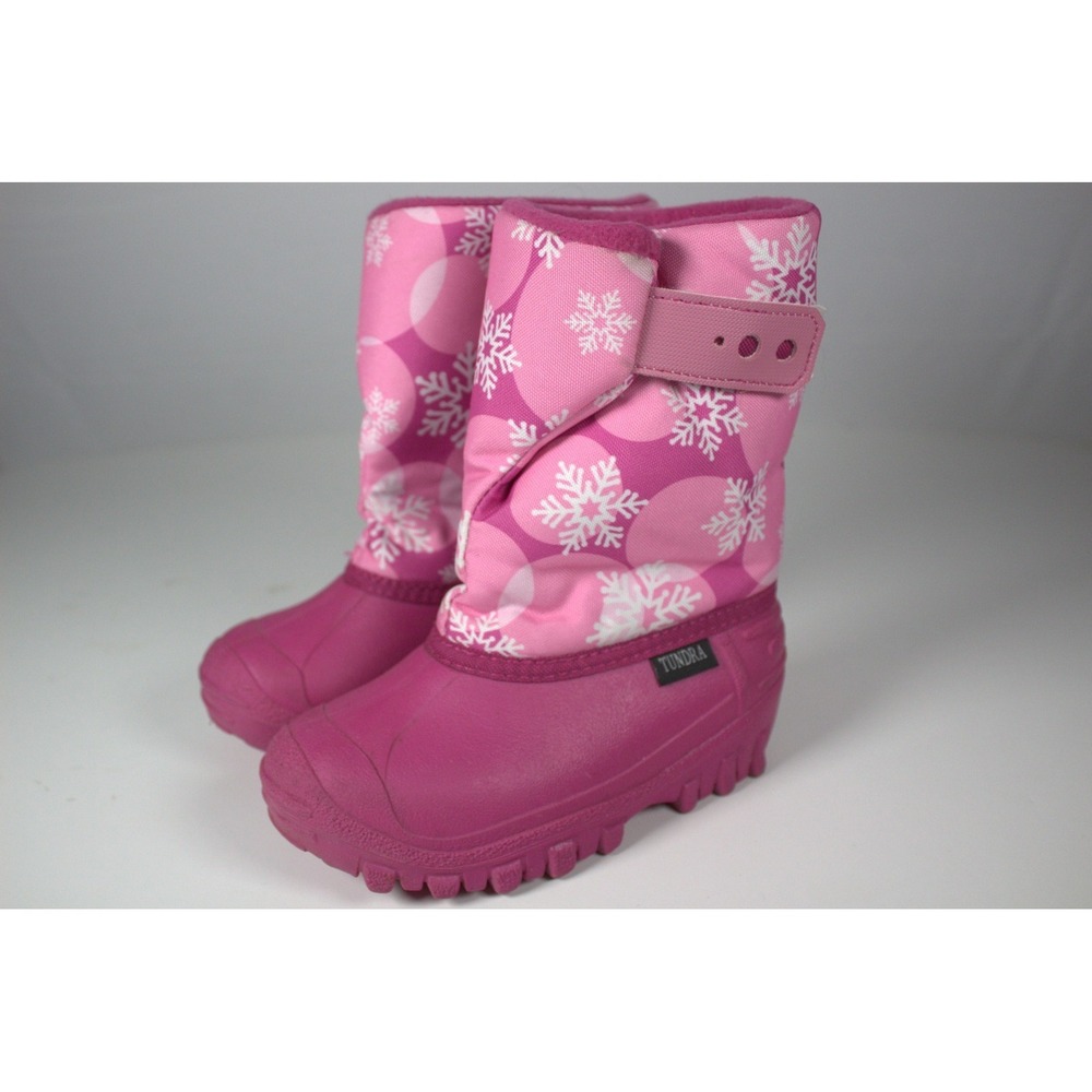 Tundra Teddy Girls US 10 Pink Snow Boots Snowflakes Print Winter Waterproof